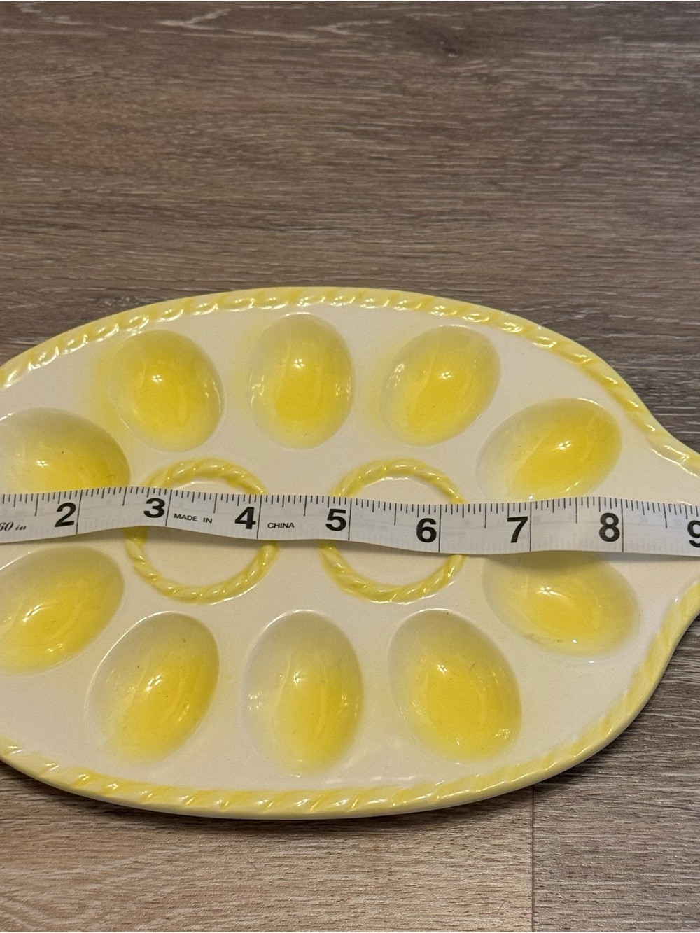 Vintage Mid Century Oval Deviled Egg Tray White & Yellow - Picture 3 of 5